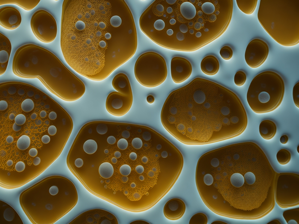  A mesmerizing close-up of yeast cells in a laboratory setting, magnified to reveal their delicate structures and textures