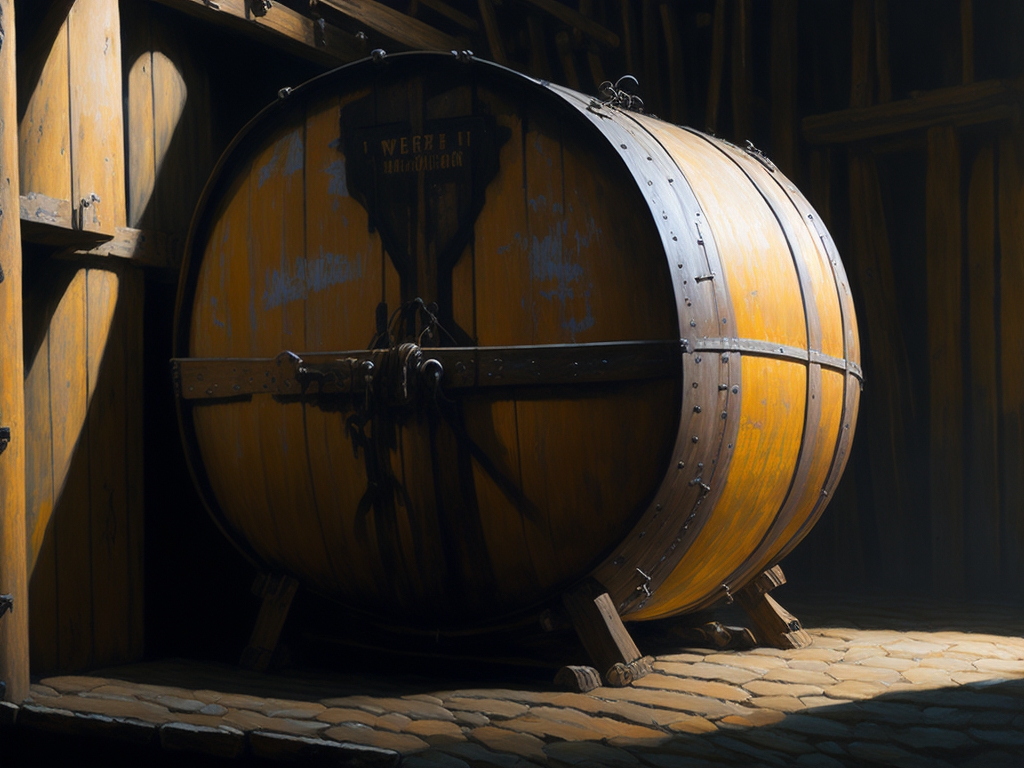 a wooden barrel with beer aging inside to represent the barrel aging technique and the extraction of unique flavors.